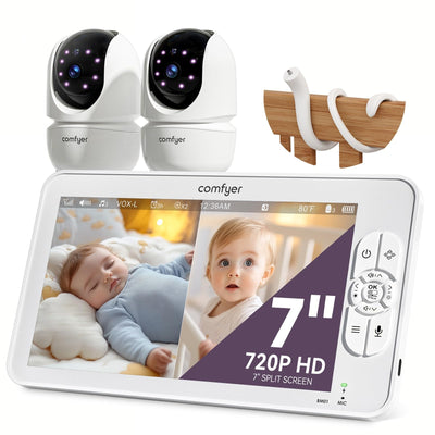 Comfyer BM01 Split-Screen Babyphone mit 2 Kameras, 7" HD 720P Video Babyphone ohne WLAN mit Halterung, IR-Nachtsicht Vox-Modus 2-Wege-Audio 6000mAh 300M Reichweite Videoüberwachungsgeräte