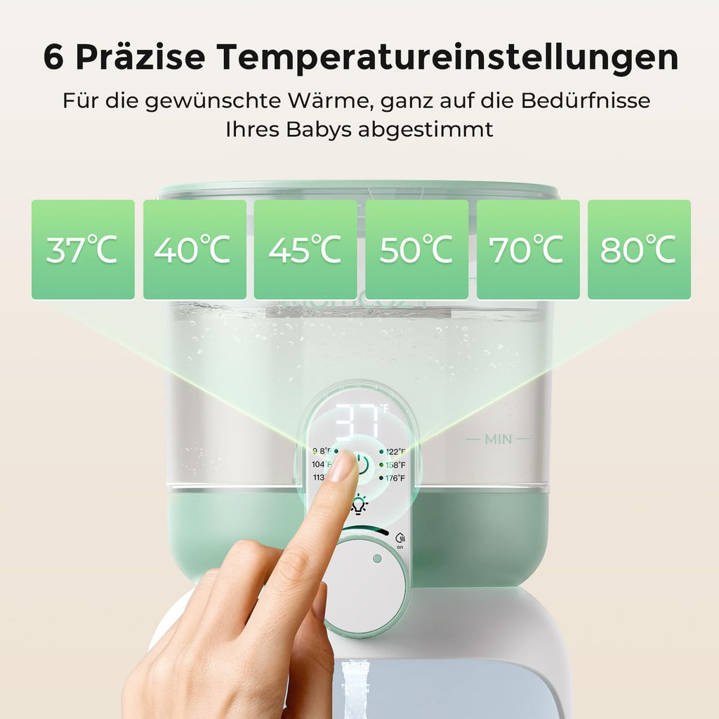 Momcozy Flaschenzubereiter Baby mit Dual-Licht, Schneller Flaschenwärmer zur Milchzubereitung, 1,69 Liter Großvolumen, Milchzubereiter mit 6 Temperaturstufen, Grundausstattung für das Stillen