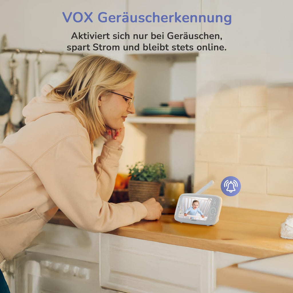 jeeber 2K/3MP Babyphone mit Kamera APP, 360°, 5" WLAN Video Babyfone, HDR-Nachtsicht, Weinen/Bewegungs/Geräusch-Erkennung, Temperaturanzeige, hohe Reichweite, Bereich alarme, ohne ABO