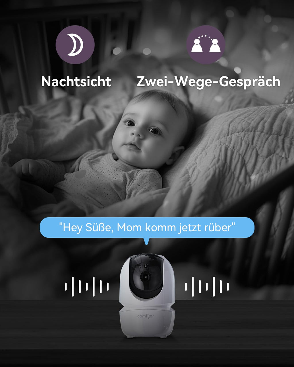 Comfyer BM01 Split-Screen Babyphone mit 2 Kameras, 7" HD 720P Video Babyphone ohne WLAN mit Halterung, IR-Nachtsicht Vox-Modus 2-Wege-Audio 6000mAh 300M Reichweite Videoüberwachungsgeräte