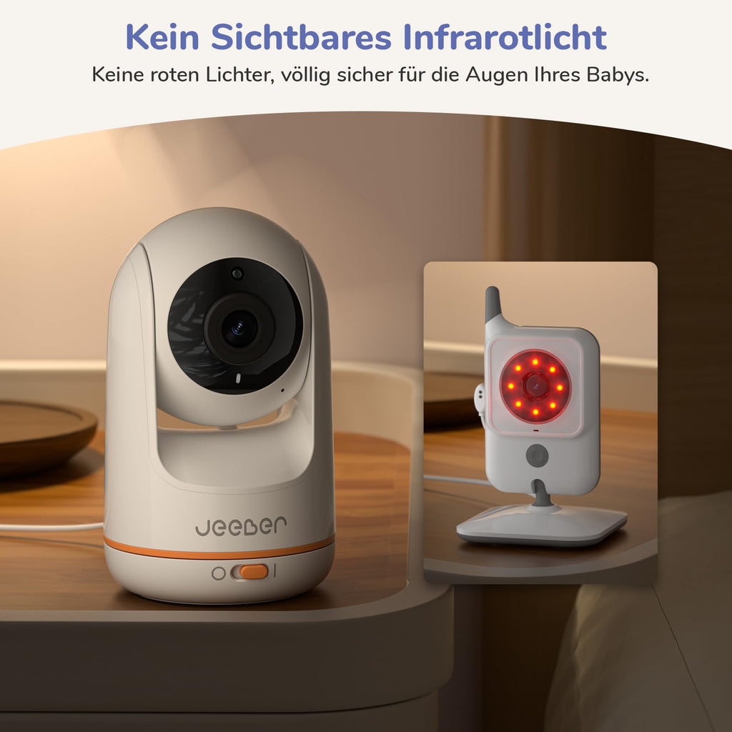 jeeber 2K/3MP Babyphone mit Kamera APP, 360°, 5" WLAN Video Babyfone, HDR-Nachtsicht, Weinen/Bewegungs/Geräusch-Erkennung, Temperaturanzeige, hohe Reichweite, Bereich alarme, ohne ABO