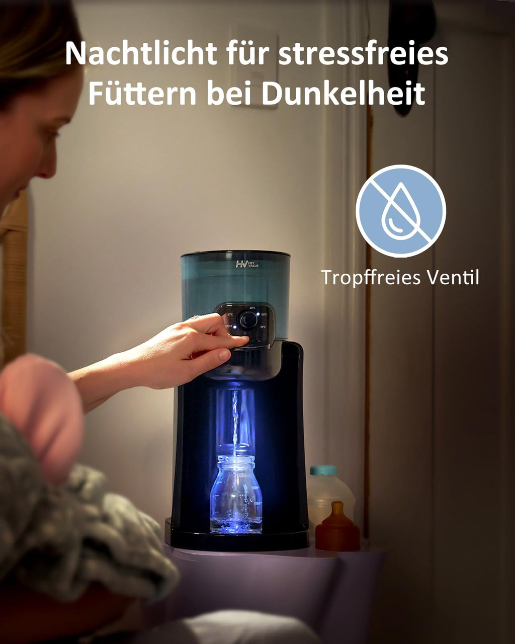 Flaschenzubereiter für Babys,Flaschenwärmer Baby,Instant Warmer,Wasserspender für Sofortige Herstellung von Formelflaschen,4 Temperaturen 72H Smart Thermostat, Heißwasserspender, Schwarz