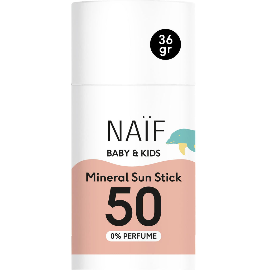 Naïf - Mineralischer Sonnenschutzstick - für Baby & Kind - LSF 50-0% Parfüm - Stick ohne Mikroplastik, Mineralöle oder Silikone - UVA und UVB Schutz - Wasserresistent - Dermatologisch Getestet - 36g