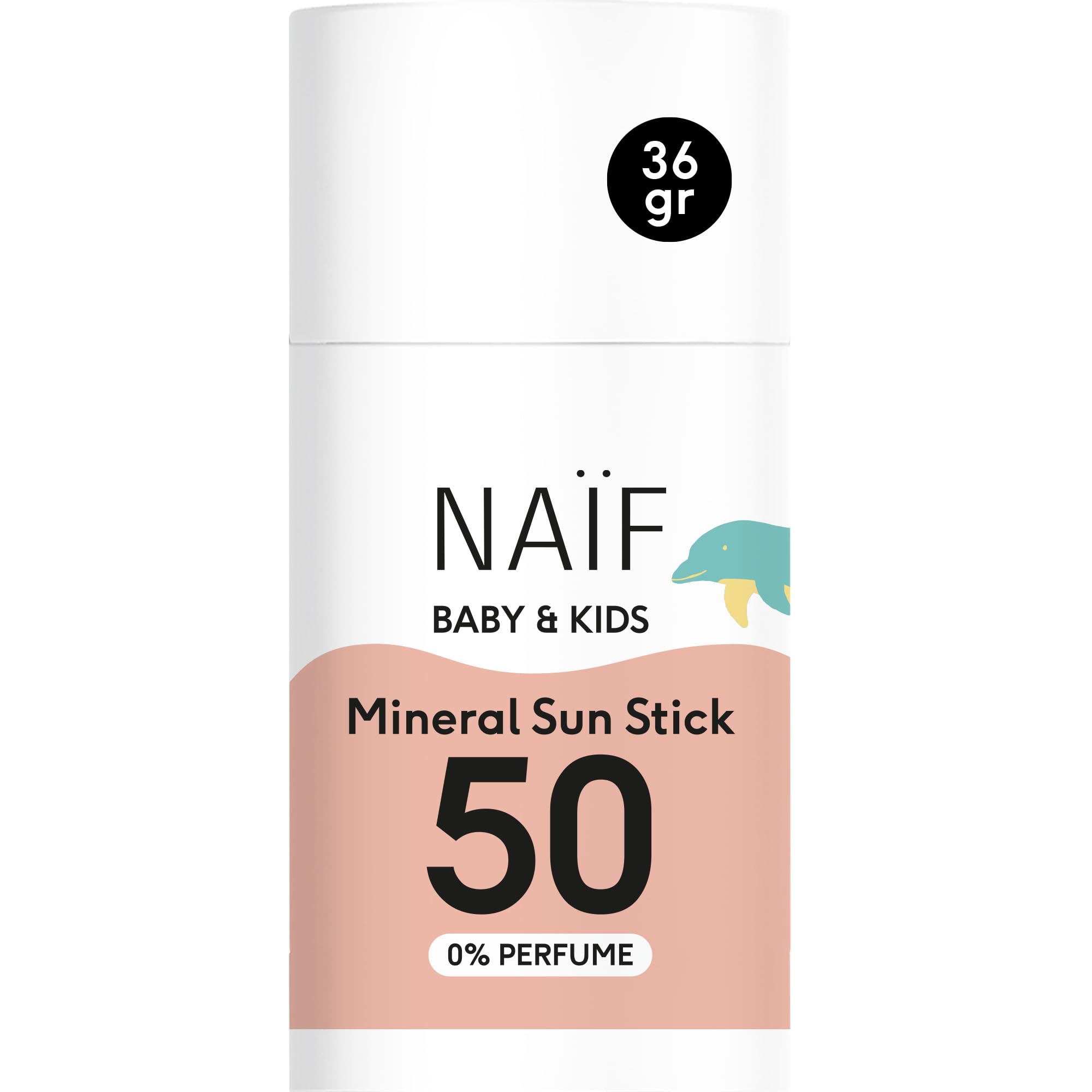 Naïf - Mineralischer Sonnenschutzstick - für Baby & Kind - LSF 50-0% Parfüm - Stick ohne Mikroplastik, Mineralöle oder Silikone - UVA und UVB Schutz - Wasserresistent - Dermatologisch Getestet - 36g