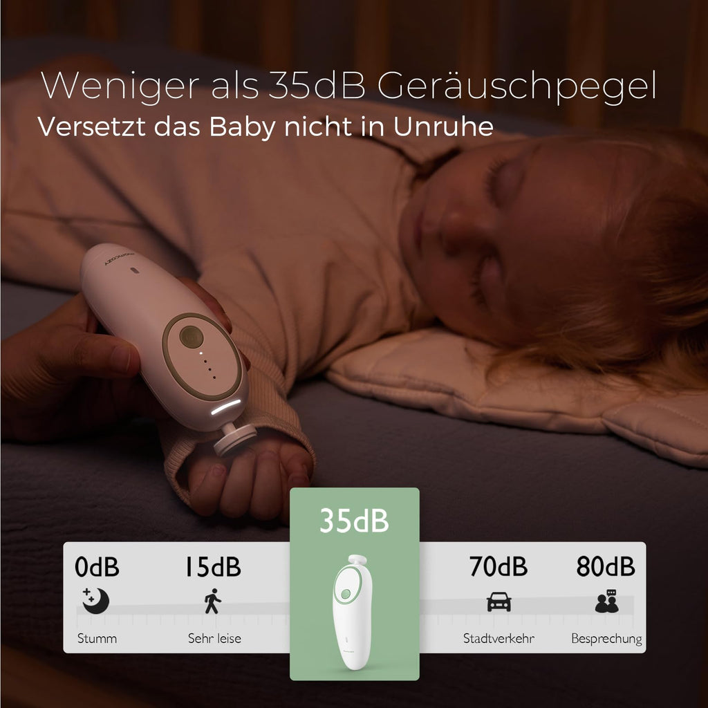 Momcozy Baby Nagelfeile Elektrisch, Sanfter Baby Nageltrimmer Elektrisch Wiederaufladbar, Baby Nagelknipser Elektrisch, 7 Schleifkopf Ersatzpads