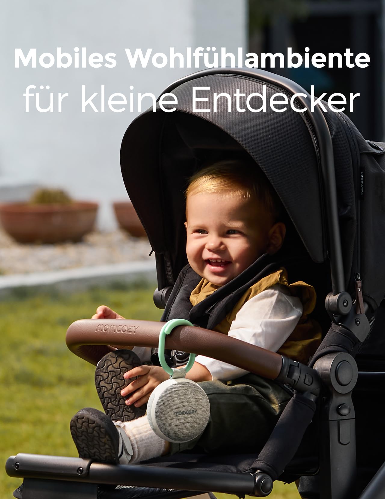 Momcozy Tragbare Baby Soundmaschine mit Nachtlicht – Weißes Rauschen Gerät für Neugeborene, 20 Beruhigende Klänge, Wiederaufladbare Weißes-Rauschen-Therapie und Bluetooth-Lautsprecher