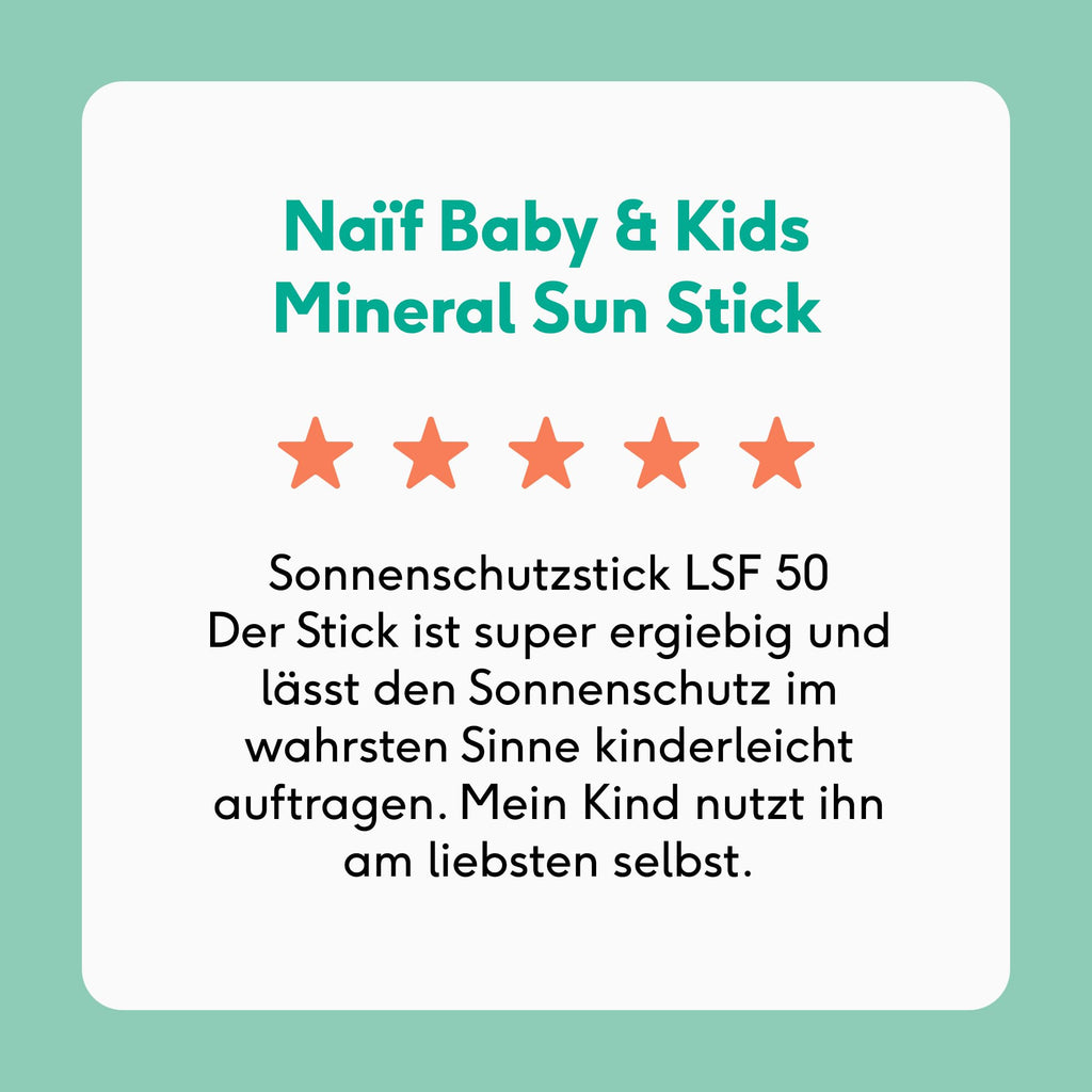 Naïf - Mineralischer Sonnenschutzstick - für Baby & Kind - LSF 50-0% Parfüm - Stick ohne Mikroplastik, Mineralöle oder Silikone - UVA und UVB Schutz - Wasserresistent - Dermatologisch Getestet - 36g