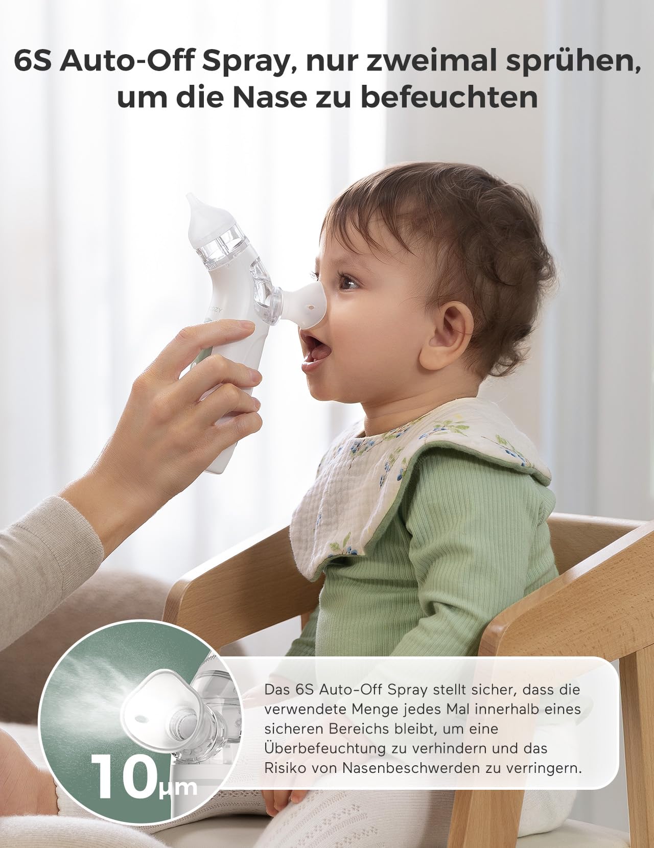 Momcozy BN007 BreezyClear Nasensauger Baby elektrisch, 2-in-1 mit Sprühfunktion, 65 kPa Saugkraft, 4 Stufen, leise & tragbar, mit Licht & Musik