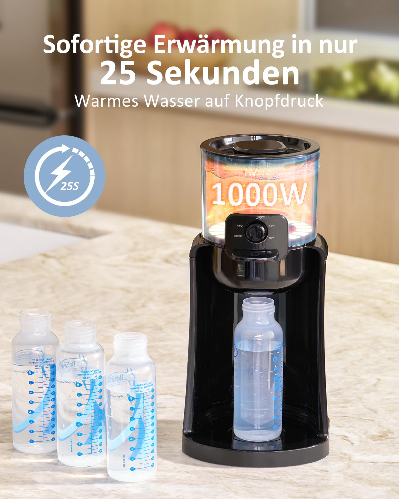 Flaschenzubereiter für Babys,Flaschenwärmer Baby,Instant Warmer,Wasserspender für Sofortige Herstellung von Formelflaschen,4 Temperaturen 72H Smart Thermostat, Heißwasserspender, Schwarz