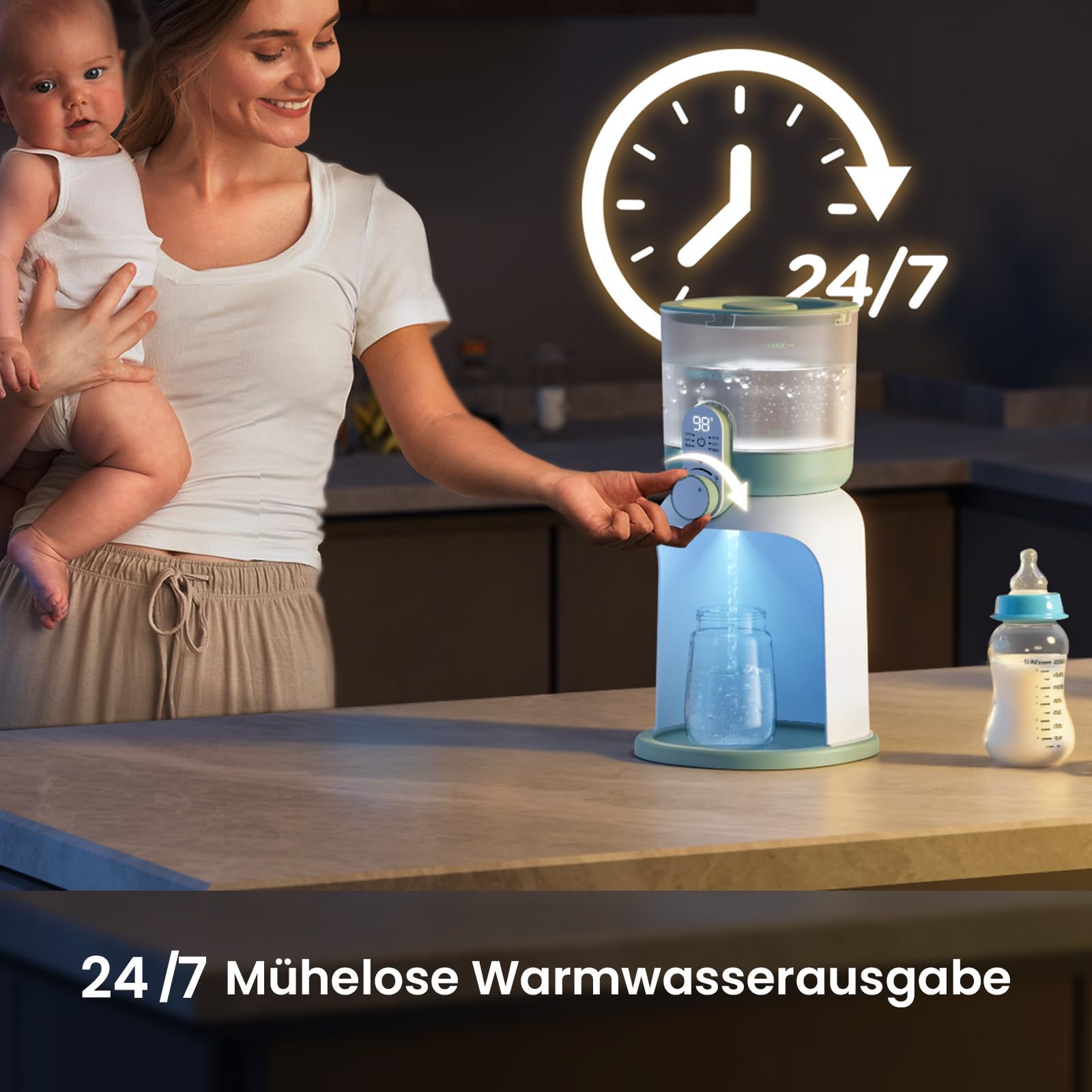 Momcozy Flaschenzubereiter Baby mit Dual-Licht, Schneller Flaschenwärmer zur Milchzubereitung, 1,69 Liter Großvolumen, Milchzubereiter mit 6 Temperaturstufen, Grundausstattung für das Stillen