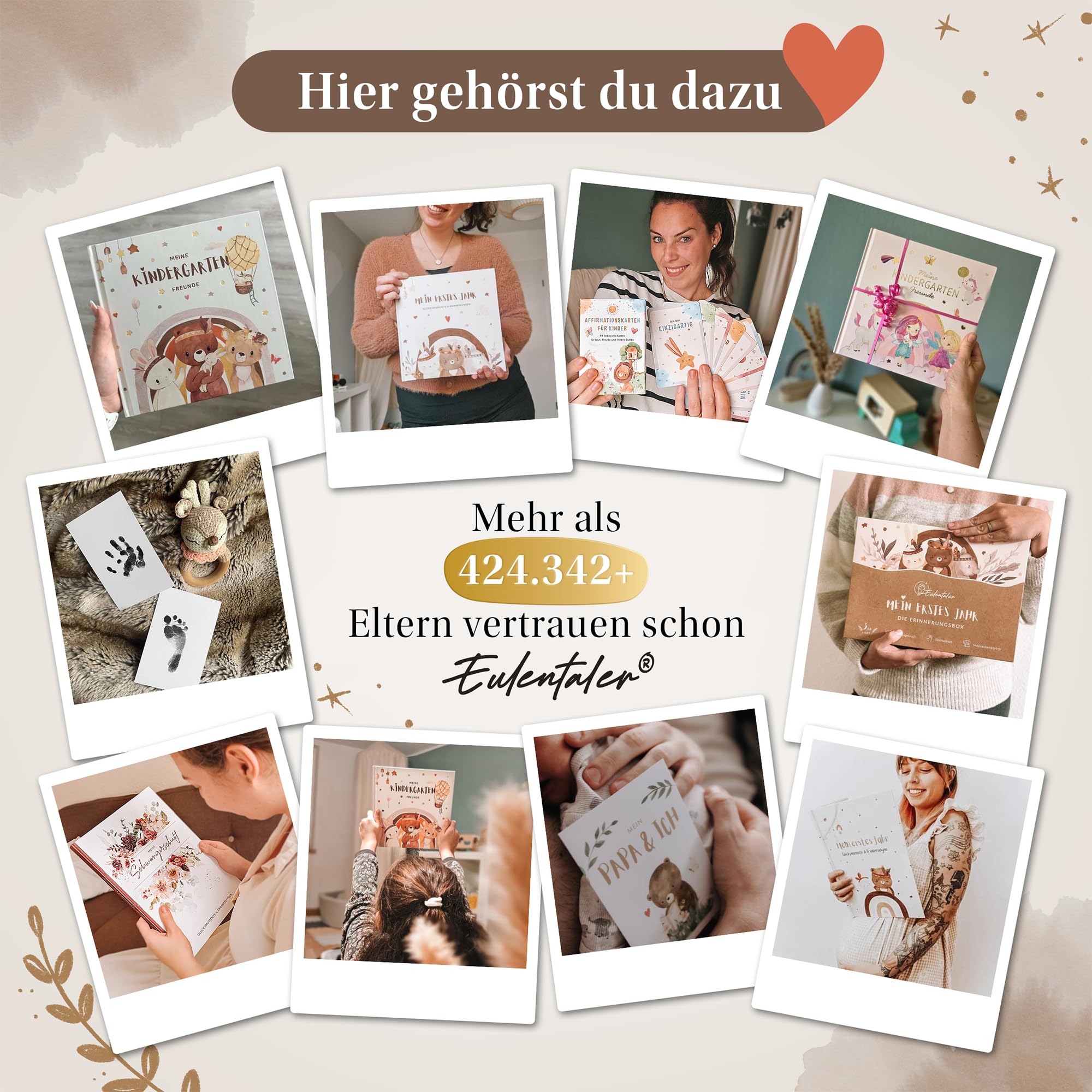 EULENTALER ® Das Baby Abdruckset I 0-6 Monate I Von Pädagogen empfohlen I Für Handabdruck, Fußabdruck & Pfotenabdruck I inkl. 2 Stempelkissen & 4 Abdruckkarten I Geschenk zur Geburt