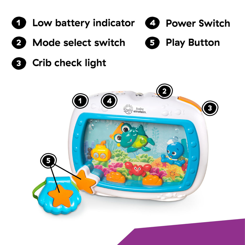 Baby Einstein, Sea Dreams Soother Schlummerlicht für Das Gitterbett mit Fernbedienung, Lichtern und Melodien