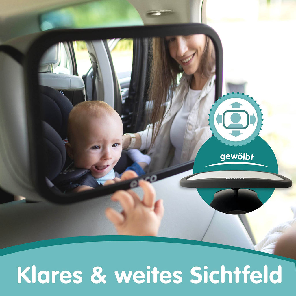 Onco 360° Baby Autospiegel - 2025 Vergleichssieger, 100% bruchsicher & rutschfest, 2024 & 2023 preisgekrönt, klares Sichtfeld, Spiegel Auto Baby Rückbank (17,5 x 24,5 cm)