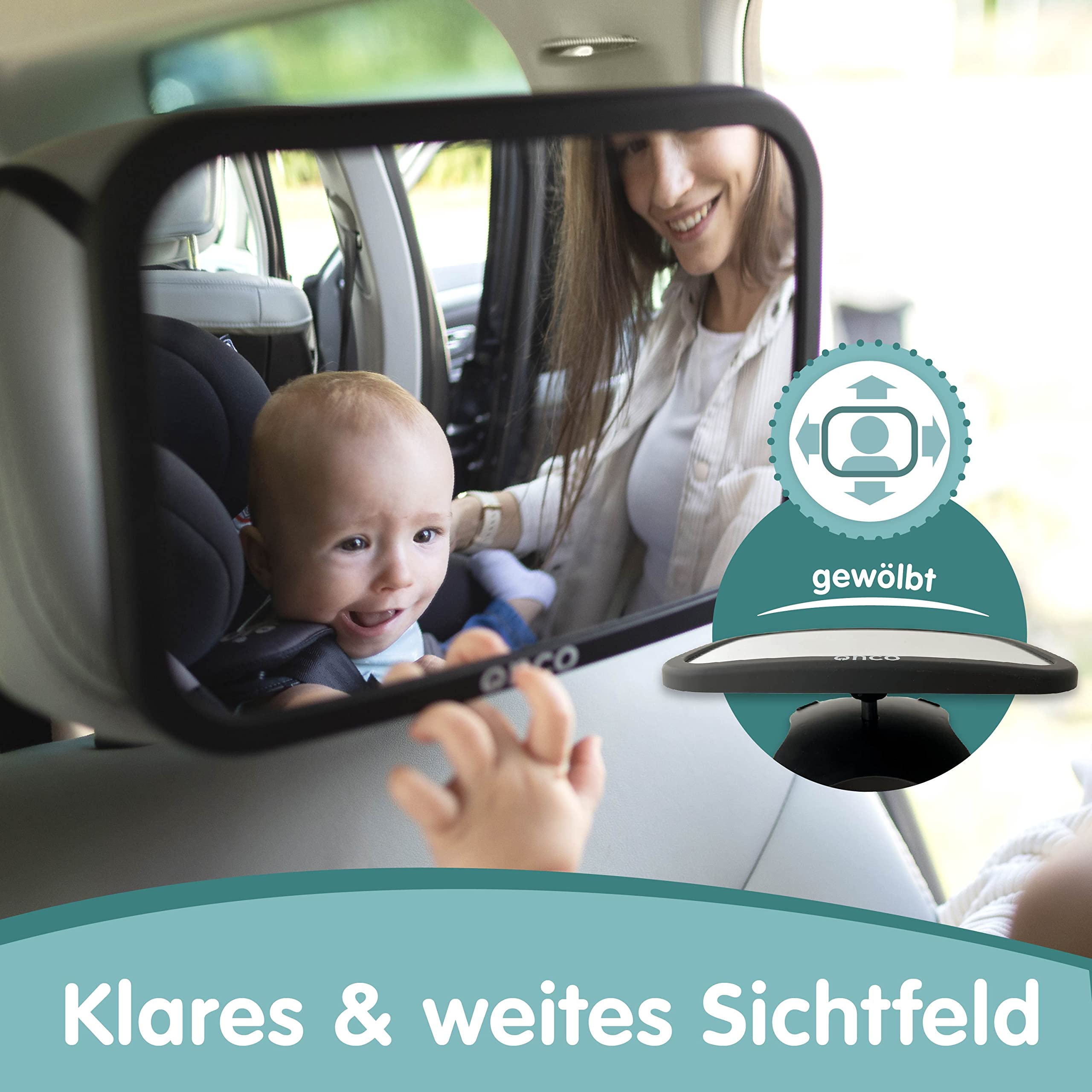 Onco 360° Baby Autospiegel - 2025 Vergleichssieger, 100% bruchsicher & rutschfest, 2024 & 2023 preisgekrönt, klares Sichtfeld, Spiegel Auto Baby Rückbank (17,5 x 24,5 cm)