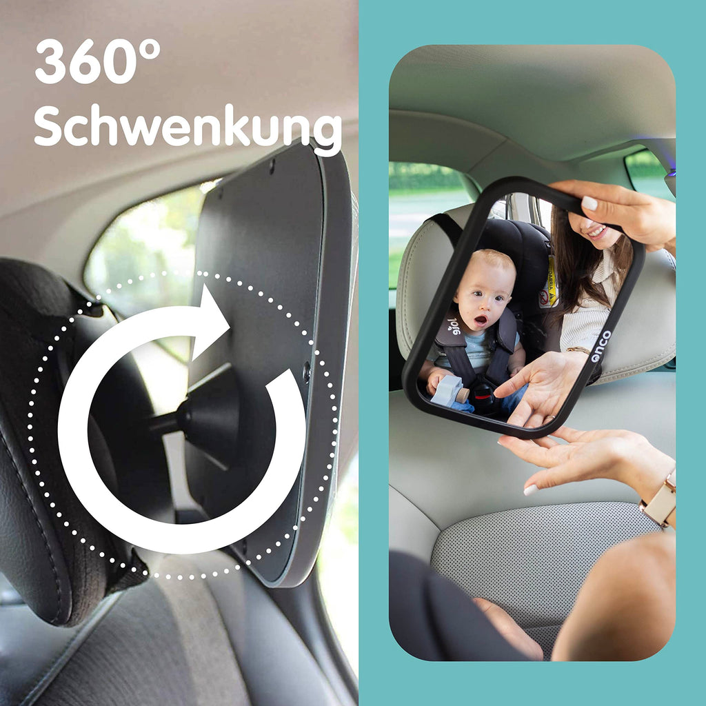 Onco 360° Baby Autospiegel - 2025 Vergleichssieger, 100% bruchsicher & rutschfest, 2024 & 2023 preisgekrönt, klares Sichtfeld, Spiegel Auto Baby Rückbank (17,5 x 24,5 cm)