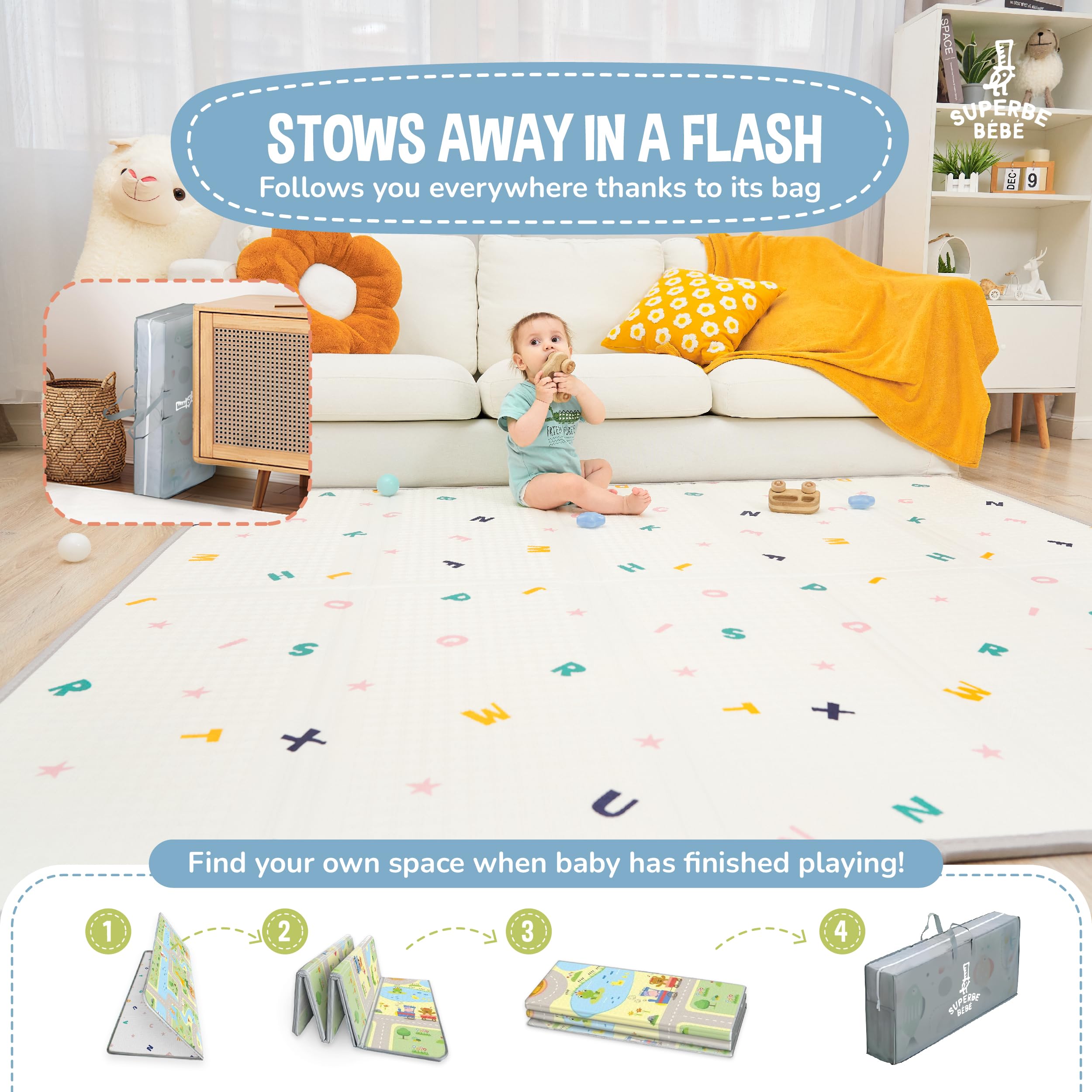 Krabbelmatte Baby Faltbar Spielmatte Kinder Spieldecke 150x180x1cm Krabbeldecke Für Baby - Babymatte Kindermatte - Schaumstoffmatte Kinderteppich- Spielteppich - Bodenmatte Kinder - Babygeschenk