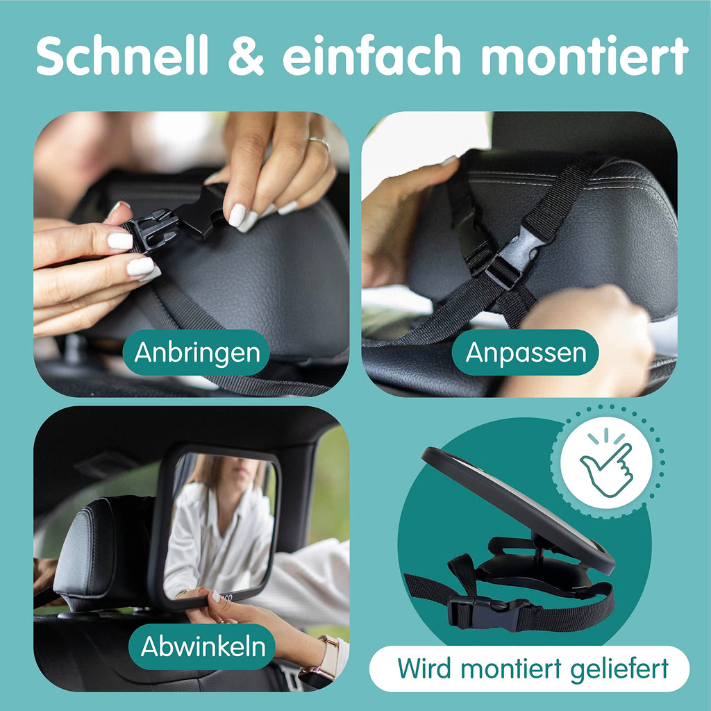 Onco 360° Baby Autospiegel - 2025 Vergleichssieger, 100% bruchsicher & rutschfest, 2024 & 2023 preisgekrönt, klares Sichtfeld, Spiegel Auto Baby Rückbank (17,5 x 24,5 cm)