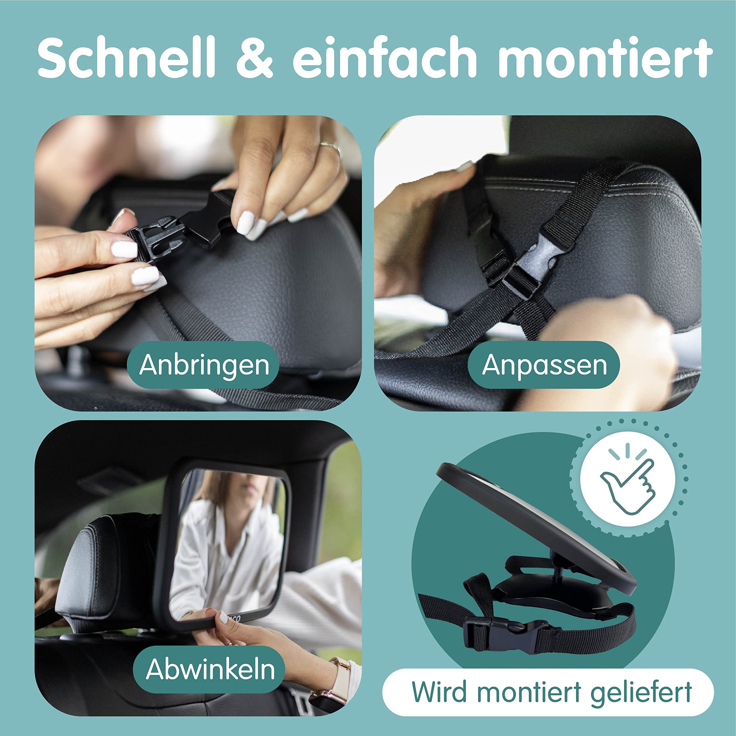 Onco 360° Baby Autospiegel - 2025 Vergleichssieger, 100% bruchsicher & rutschfest, 2024 & 2023 preisgekrönt, klares Sichtfeld, Spiegel Auto Baby Rückbank (17,5 x 24,5 cm)