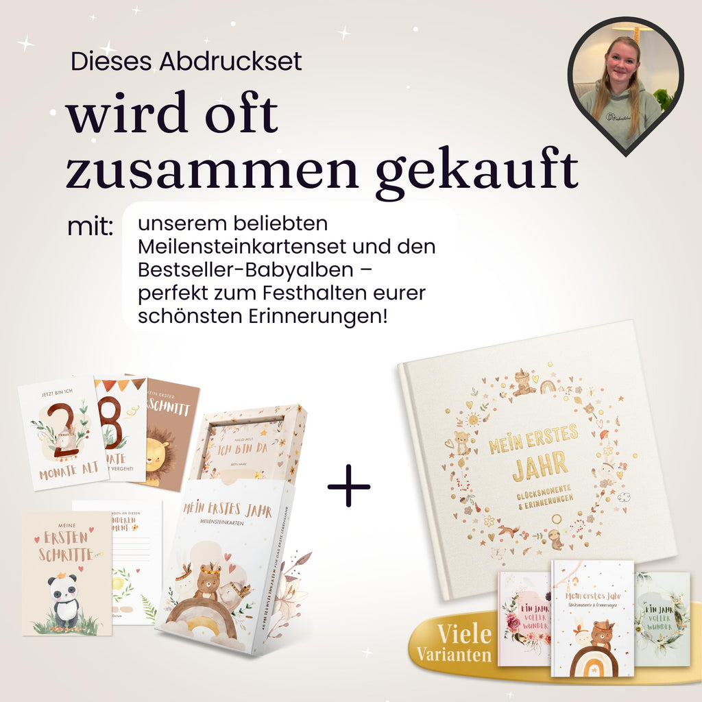 EULENTALER ® Das Baby Abdruckset I 0-6 Monate I Von Pädagogen empfohlen I Für Handabdruck, Fußabdruck & Pfotenabdruck I inkl. 2 Stempelkissen & 4 Abdruckkarten I Geschenk zur Geburt