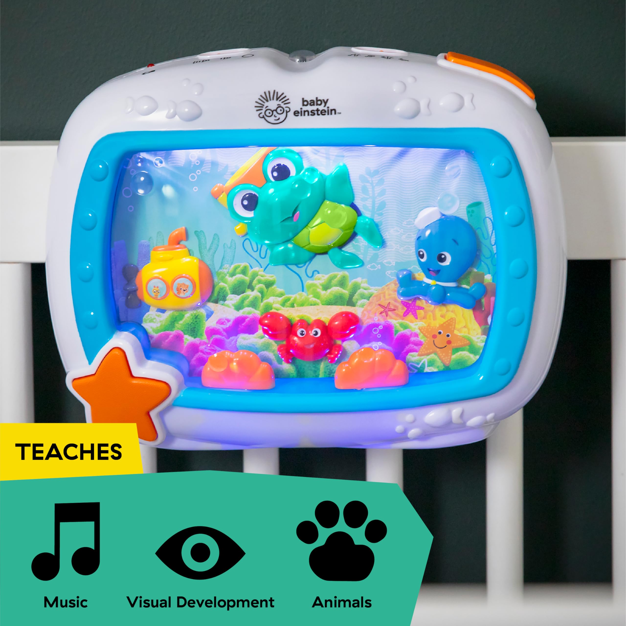 Baby Einstein, Sea Dreams Soother Schlummerlicht für Das Gitterbett mit Fernbedienung, Lichtern und Melodien