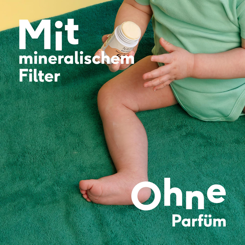 Naïf - Mineralischer Sonnenschutzstick - für Baby & Kind - LSF 50-0% Parfüm - Stick ohne Mikroplastik, Mineralöle oder Silikone - UVA und UVB Schutz - Wasserresistent - Dermatologisch Getestet - 36g
